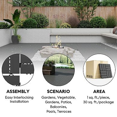 CEWOR 12"x12" Interlocking Deck Tiles, 30PCS/30 sq.ft Waterproof Patio Flooring, 12-Module Patterns