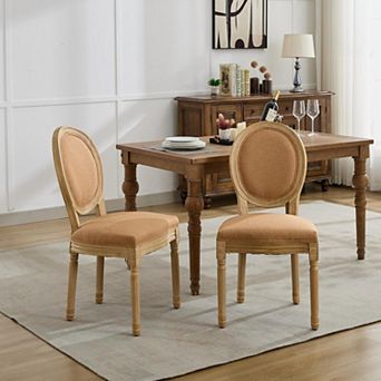 CEWOR French Solid Wood Dining Chair 2 pc Set, Fabric, Sponge Cushion Backrest