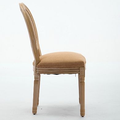 CEWOR French Solid Wood Dining Chair 2-Piece Set, Fabric, Rotundity Rattan Backrest