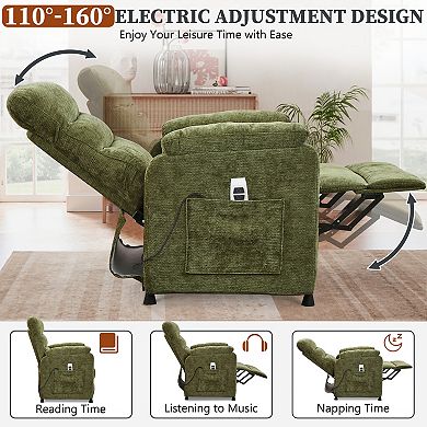 CEWOR Chenille Electric Power Recliner Chair with Remote & Side Pockets, for Small Spaces
