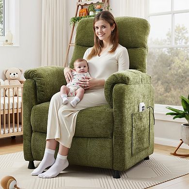 CEWOR Chenille Electric Power Recliner Chair with Remote & Side Pockets, for Small Spaces
