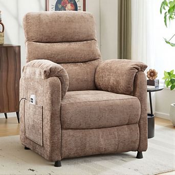 CEWOR Chenille Electric Power Recliner Chair with Remote & Side Pockets, for Small Spaces