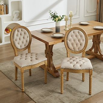 CEWOR French Solid Wood Dining Chair 2 pc Set, Velvet with Nailhead Trim