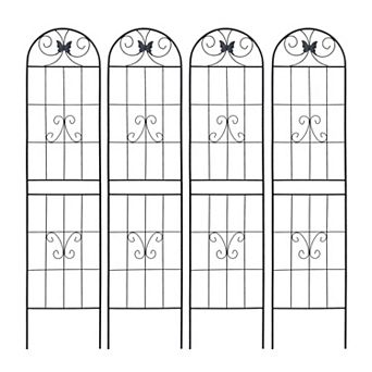 CEWOR 4 pc Metal Garden Border Trellis, 86.7" Tall Climbing Plant Fence, Rust prevention