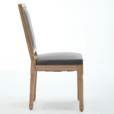 CEWOR French Solid Wood Dining Chair 2-Piece Set, Fabric, Square Sponge Cushion Backrest