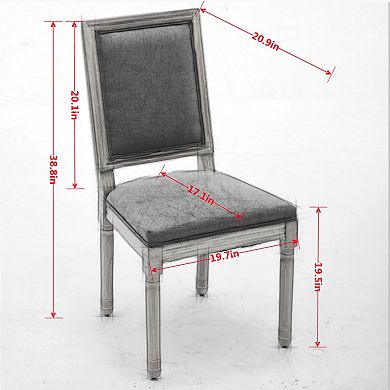 CEWOR French Solid Wood Dining Chair 2-Piece Set, Fabric, Square Sponge Cushion Backrest