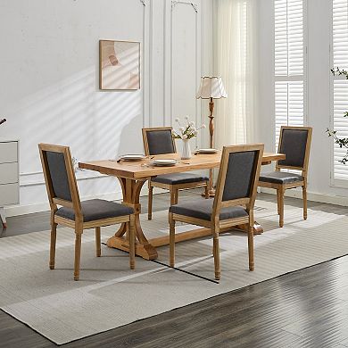 CEWOR French Solid Wood Dining Chair 2-Piece Set, Fabric, Square Sponge Cushion Backrest