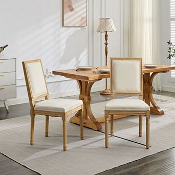 CEWOR French Solid Wood Dining Chair 2 pc Set, Fabric, Square Sponge Cushion Backrest