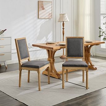 CEWOR French Solid Wood Dining Chair 2 pc Set, Fabric, Square Sponge Cushion Backrest