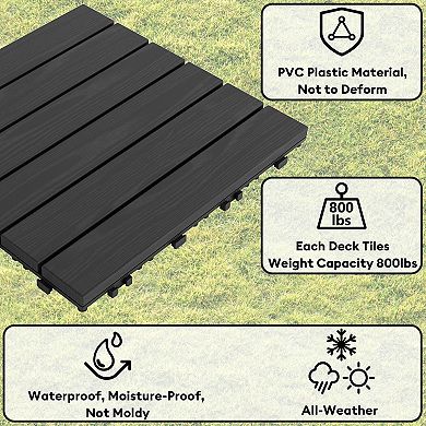 CEWOR 12"x12" Interlocking Deck Tiles, 20PCS/20 sq.ft Waterproof Patio Flooring, 6-Striped Pattern