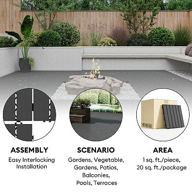 CEWOR 12"x12" Interlocking Deck Tiles, 20PCS/20 sq.ft Waterproof Patio Flooring, 6-Striped Pattern