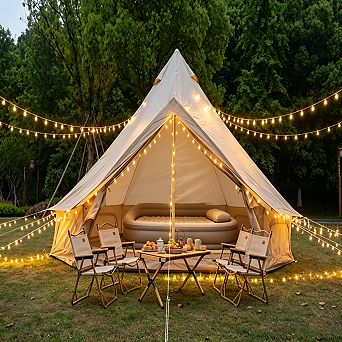 Loheer Oxford Bell Tent Inflatable Glamping Yurt with Stove Jack for Family Camping