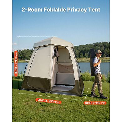 2-Room Camping Shower Tent Foldable Privacy Changing Room For Beach Camping