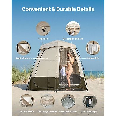 2-Room Camping Shower Tent Foldable Privacy Changing Room For Beach Camping