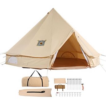 3m Canvas Bell Tent Four Season Yurt Tent with Stove Jack for Family Camping and Hunting