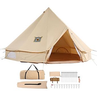 4m Canvas Bell Tent 4 Season Yurt Tent with Stove Jack for Family Camping