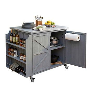 Loheer Mobile Outdoor Kitchen Island Grill Cart with Stainless Steel Top and Storage Cabinet