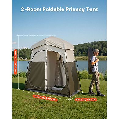 2 Room Camping Shower Tent Foldable Privacy Changing Room for Beach