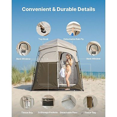 2 Room Camping Shower Tent Foldable Privacy Changing Room for Beach