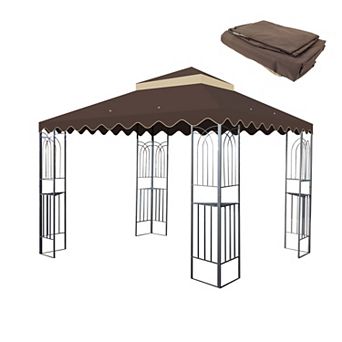 Loheer 10x10ft Double Tiered Wavy Border Replacement Canopy for Outdoor Patio Gazebo Roof Cover