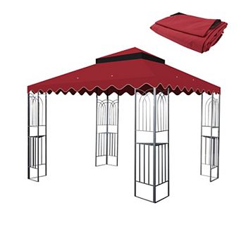 Loheer 10x10ft Double Tiered Wavy Border Replacement Canopy for Outdoor Patio Gazebo Roof Cover