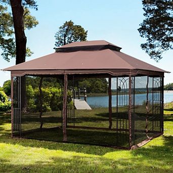 Loheer 13x10ft Outdoor Patio Gazebo Canopy Tent with Ventilate Double Roof & Detachable Mosquito Net