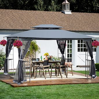 Loheer 13x10ft Outdoor Patio Gazebo Canopy Tent with Ventilate Double Roof & Detachable Mosquito Net
