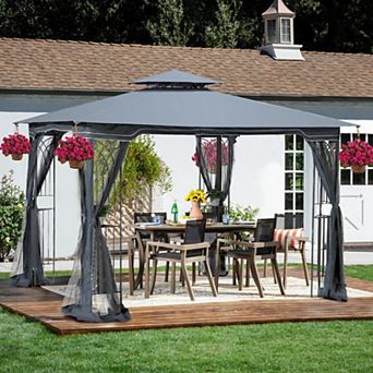 10x10ft Outdoor Patio Gazebo Canopy Tent with Ventilated Double Roof and Detachable Mosquito Net