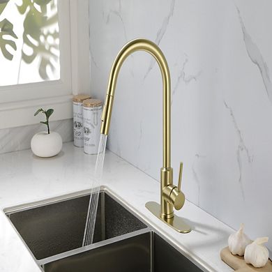 Loheer Modern Pull Down Kitchen Faucet with Sprayer High Arc Single Handle Sink Faucet