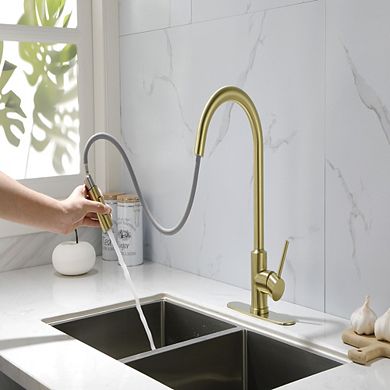 Loheer Modern Pull Down Kitchen Faucet with Sprayer High Arc Single Handle Sink Faucet