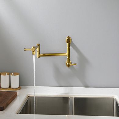 Loheer Modern Brass Wall Mount Pot Filler Folding Kitchen Faucet