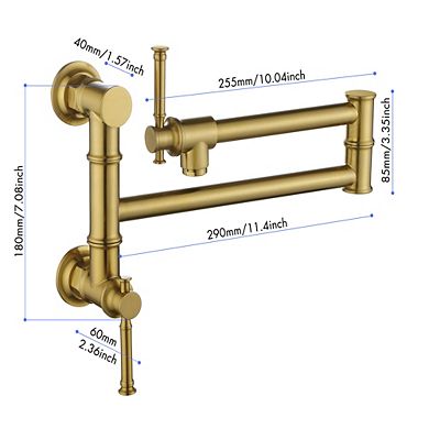 Loheer Modern Brass Wall Mount Pot Filler Folding Kitchen Faucet