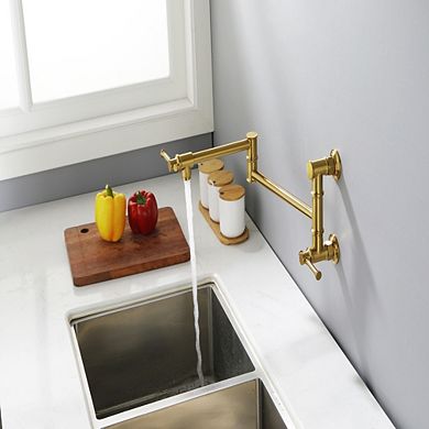 Loheer Modern Brass Wall Mount Pot Filler Folding Kitchen Faucet
