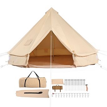 6m Canvas Bell Tent 4 Season Yurt Tent with Stove Jack for Family Camping and Hunting