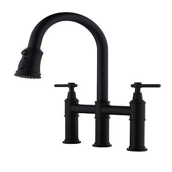 Loheer Spot Resistant Bridge Kitchen Faucet with Pull Down Sprayhead