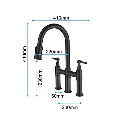 Loheer Spot Resistant Bridge Kitchen Faucet with Pull Down Sprayhead