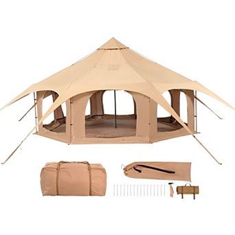 5m Canvas Bell Tent with Stove Jack for Family Camping and Outdoor Hunting