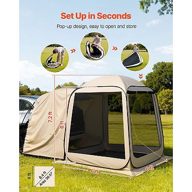 6x6ft Pop Up Screen House Tent SUV Tailgate Canopy for Car Camping & Patio