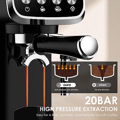 20 Bar Slim Espresso Machine, 12.60 Inches With Milk Frother For Home Kitchen