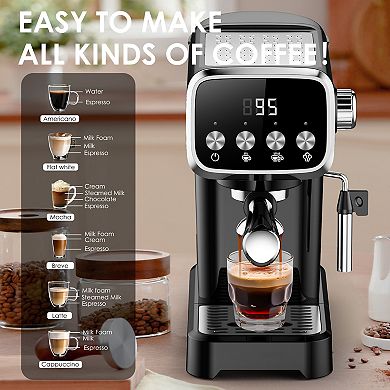 20 Bar Slim Espresso Machine, 12.60 Inches With Milk Frother For Home Kitchen