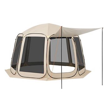 12 x 11 feet Pop Up Screen House Tent Portable Screened Canopy with Awning for Backyard & Patio