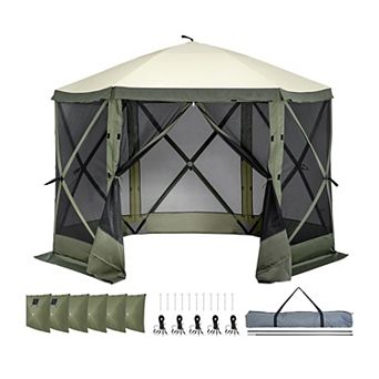 10x10 ft Pop Up Screen Tent Canopy Sun Shelter With Mosquito Netting For Camping