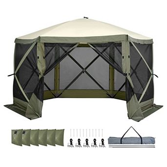 12x12 ft Pop Up Gazebo Screen Tent Canopy Sun Shelter with Mosquito Netting for Camping
