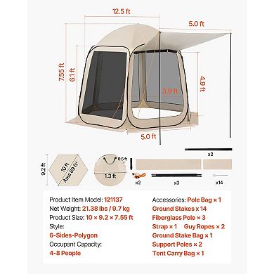 10 x 9.2 feet Pop Up Screen Tent with Extended Awning,for Patio and Backyard