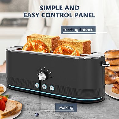 1400W 4 Slice Toaster, 15.7 Inch With Defrost And Reheat For Kitchen