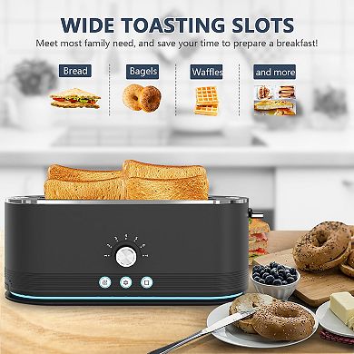 1400W 4 Slice Toaster, 15.7 Inch With Defrost And Reheat For Kitchen