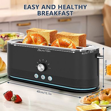 1400W 4 Slice Toaster, 15.7 Inch With Defrost And Reheat For Kitchen