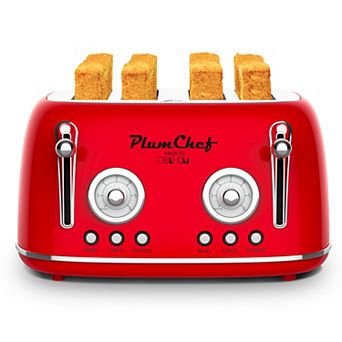 4 Slice Retro Toaster 13.7 Inch, Stainless Steel Dual Control Bagel Defrost For Kitchen