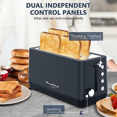 4-Slice Long Slot Toaster, 14.5x6x7.5 Inch 1500W with Warming Rack for Kitchen