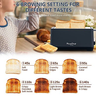 4-Slice Long Slot Toaster, 14.5x6x7.5 Inch 1500W with Warming Rack for Kitchen